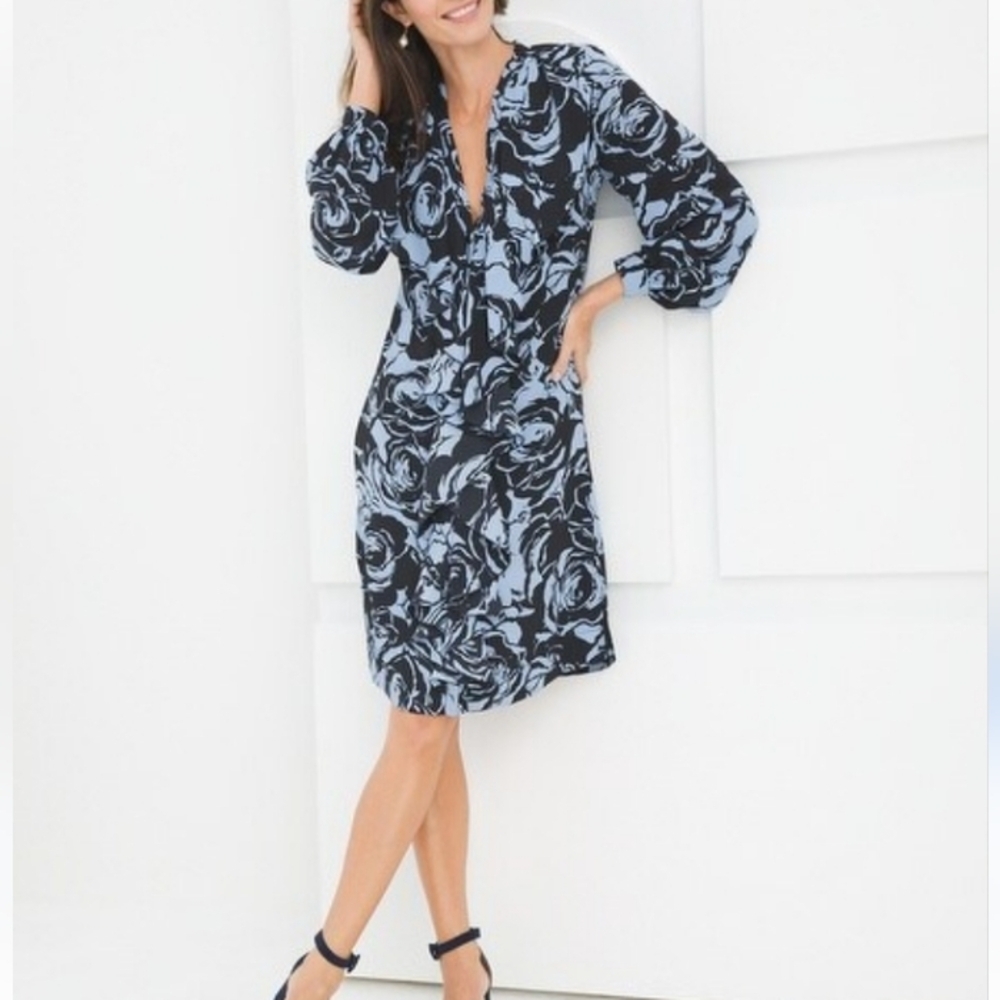 Black Label by Chico’s Floral Ruffle Dress Sz-M